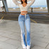 Fashion Ripped Casual Pants Bag Hip Contrast Frosted Bootcut Jeans - ROUTINE FASHION